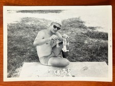 Vtg Found Photo ID'd Man Picnic Cooking Frogs 1968 60s Funny 5 x 4 picture