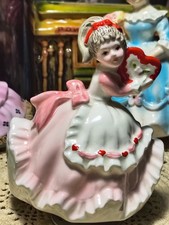 Vtg. Lefton Valentine Girl Music Box 2183 Be My Valentine Pink Dress Japan picture