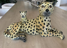 Vintage Ceramic Leopard With Cub Italy Large 70’s Decor picture