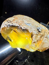 Rare Collectors Specimen Amber Yellow Chalcedony Peeled Montana Agate 8.6oz picture