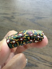 Large MILLEFIORI  African Trade Bead Glass Yellow Green Brown 34mm Elbow picture