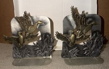 Rare Vintage 1980 Metzke Brass Pewter Duck Cattails Bookends - Sturdy 1lb 3oz Ea picture