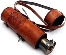 Telescope Brass Spyglass Antique Nautical Leather London Maritime Vintage picture