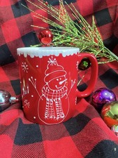 Vintage NEW HAUSENWARE HOLIDAY RED SNOWMAN MUG CUP 2002 NEW picture