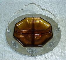Vintage Amber Divided Dish Aluminum Hammered Basket Octagon Handle Forman Family picture