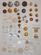 55 Bulk Lot Vintage Buttons Metal, MOP, Carved, Emblems, Novelty picture