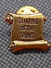 Student of the Month Award Lapel Pin Scroll Goldtone Metal picture