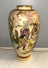 Antique Japanese Satsuma Vase Kyokuzan 旭山 Seven Lucky Gods Meiji Taisho 9.5” picture