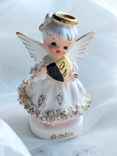 Vtg Napco Ceramic October Birthday Angel Figurine w/ Masquerade Mask - A4307 picture