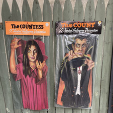Pair  1970's Jointed  The Count and The Countess  Cardboard  55 in Halloween picture