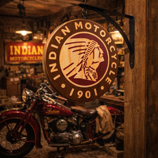 Indian Motorcyle Double Sided Solid Wood Pub Sign (12