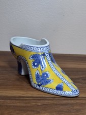 Vintage Porcelain Lady Shoe Slipper Figurine Yellow Blue White Floral Planter... picture