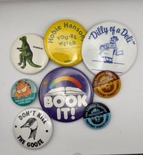 Vintage 1980s Book It Pizza Hut Pin Garfield Smokey Bear Nostalgia Button Lot 8x picture