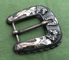 Amazing True Vintage Old Western Mexico Sterling Silver Gold Ranger Belt Buckle picture