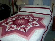 Amish Hand Made Oversize Queen Star Leaf Quilt 98 W x 108 L picture