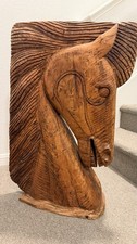 Hand carved Solid Wood Horse Head 30”in Tall 5”in Wide Heavy & Solid Wood picture