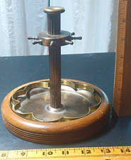 Vintage Solid Brass Walnut Wood Base Table Smoking Pipe Stand, Nautical Design picture