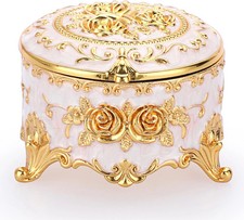 Hipiwe Vintage Round Jewelry Box Small Metal Trinket Storage Organizer picture