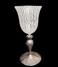 VTG Large 11.5” Murano Venetian Hand Blown Filigrana Aventurine Art Glass Goblet picture