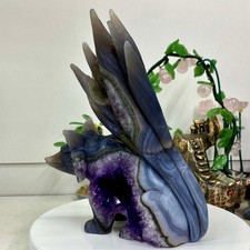2.54LB Natural Amethyst Geode Hand Carved Nine-tailed Fox Quartz Crystal Decor picture