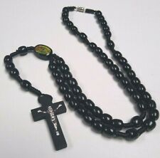 Christian Rosary Wood BLACK Bead Silver Cast Relief Crucifix GUADALUPE Center picture