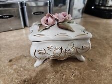 1940S CORDEY ROSE FLOWER PORCELAIN CERAMIC TRINKET JEWELRY BOX #6038 37 GOLD TRM picture