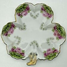 Vintage Prussia Clover Shamrock Figural Plate Trinket Dish Roses Daisies Gilt picture