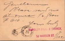 1899 Thomas Jefferson Postal Card NEW YORK to East Hampton CT Order picture