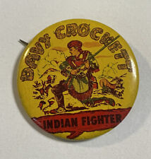 Davy Crockett Indian Fighter Pin 33mm Litho Circa 1950’s button Alamo Freemason picture