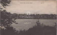 Songo Pond Bethel Maine ME Canoe Boating Lake American Art 1943 Postcard picture
