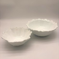 Vintage White Milk Glass Floral Scalloped Bowl Cottagecore Farmhouse Decor picture