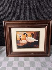Framed Swans Artwork with Cream Mat and Dark Wood Frame picture