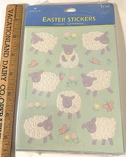 Vtg 80's Hallmark FLOCKED Fuzzy Sheep Sealed 2 Sticker Sheets RARE SPRING picture