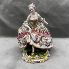 Vintage Volkstedt Porcelain Figurine Lady in Rococo Dress Hand Painted Gilt Blue picture