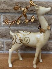 Resin Decorative Deer With Metal Gold Leaf Antlers 10” X 7” picture