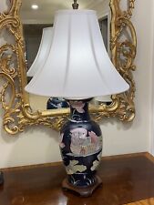 Richly Hand-Painted Chinese Porcelain Lamp in Cobalt Blue with Waterfowl picture