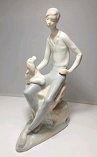 NAO by Lladro Tall Man with Spaniel Dog Puppy Figurine 10” Tall No BOX picture