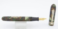 Ambassador Green/Bronze Marble Celluloid Small Fountain Pen - 1940's - Fine Nib picture