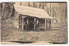 RPPC Battle Ax Mountain, Detroit, Oregon Hunting Log Cabin 1910s Photo Postcard picture