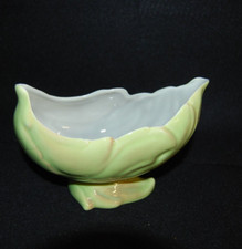 Vtg MCM Roselane Pasadena Pottery Chartreuse Green Scalloped Footed Planter EC picture