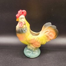 VTG USA Pottery ROOSTER Ceramic Planter  Painted Farmhouse Style MCM Chicken picture