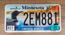 2020 Minnesota Critical Habitat LOON License Plate Tag  #2EM881   Wildlife picture
