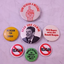 Lot of 7 Vintage 1980s Anti Ronald Reagan Political Protest Pinback Buttons  picture