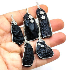5pc Translucent Indochinite Tektite Pendant Lot Copper Wire Wrapped Necklaces picture