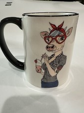Signature Housewares COW ROCKABILLY Hipster Animal 17.5 oz Mug Coffee Tea 5