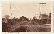 Wyoming PA - Railroad Station train depot mailed 1916 antique postcard picture