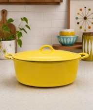 Vtg MCM Descoware 5qt Cast Iron Enamel Dutch Oven w/ Lid Made In Belgium Yellow picture