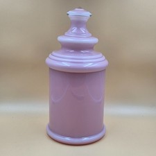 Vintage Pink Opaline Glass Apothecary Vanity Jar With Ornate Tiered Lid picture