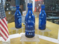 *1884* M.T. QUINAN~DEEP COBALT BLUE~BLOB LIP MINERAL WATER~SAVANNAH, GEO. picture