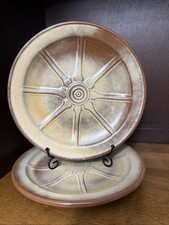 2 Frankoma Dinner Plates Pottery Desert Gold Wagon Wheel 10.25” 1940s picture